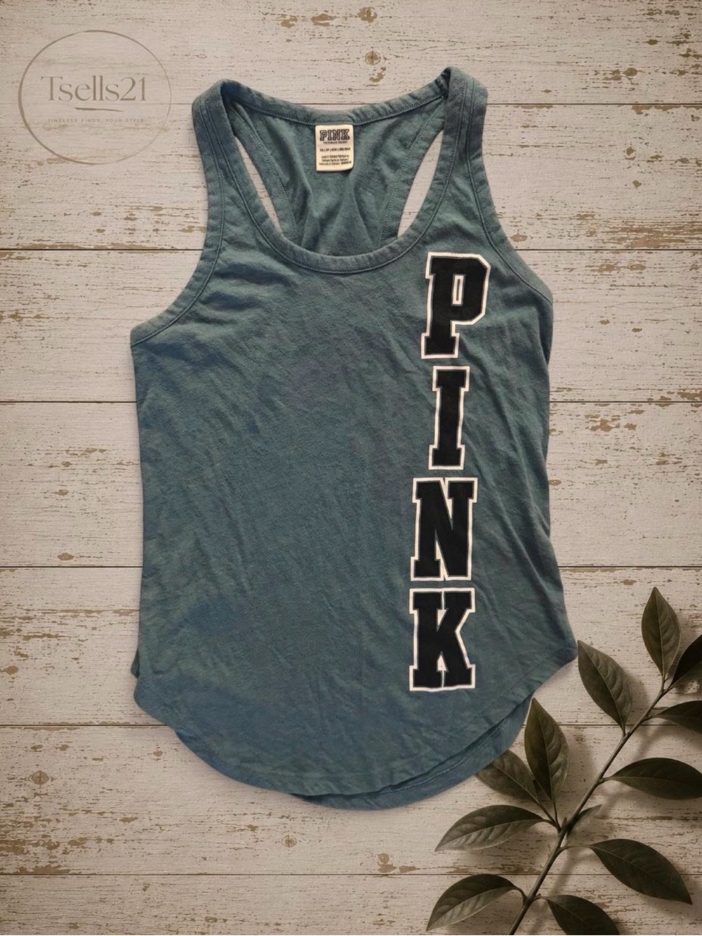 Victoria Secret PINK Vintage Y2K Teal Vertical Logo Racerback Tank Top - Size XS